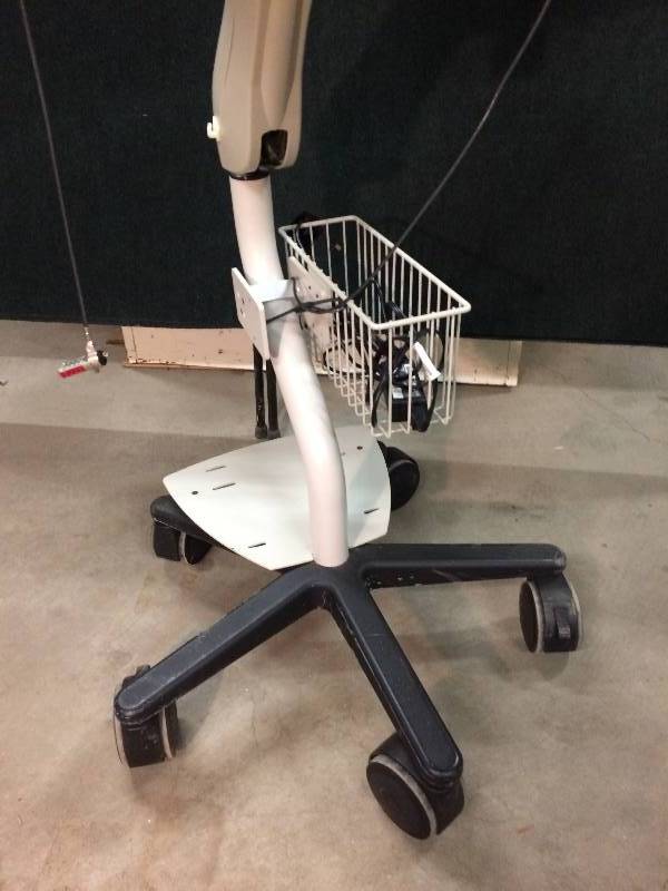 lot 27 image: $$$ Hospital Medical Clinic Doctors Office Locking Laptop Caddy Cart Ergotron - Multi Positional - Great Condition With Basket For UPS Battery Storage - Great Condition