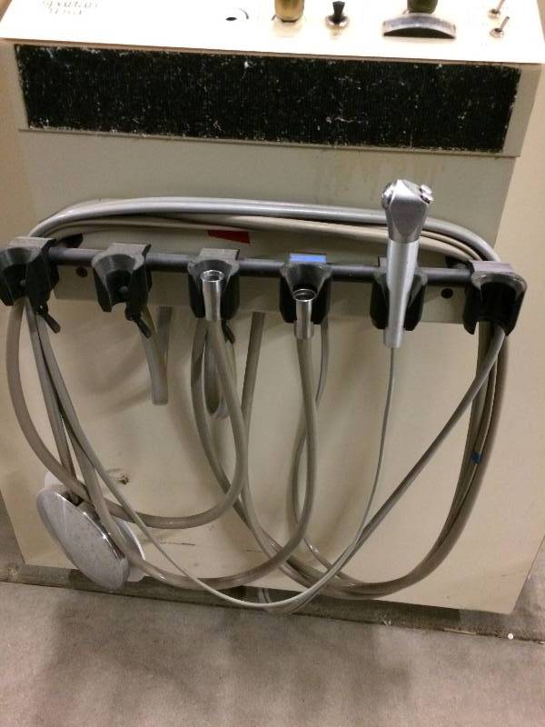 lot 35 image: Portable Mobile Dental Delivery Cart Unit Treatment Cabinet With Tons Of Extras Worked Great When Removed From Office - Jun-Air Compressor Alone Is Worth $1200 Used