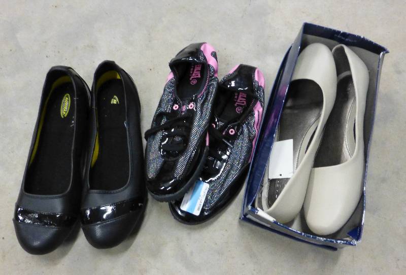 3 womens shoes, tan size 11, black ...