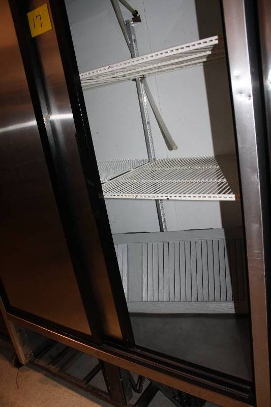 True, Mod #TSD-47, two sliding door commercial refrigerator, NSF, caster mounted, 115 volts, 9.2 amps, SN 953932, 54x29x81.5H, Runs Cools