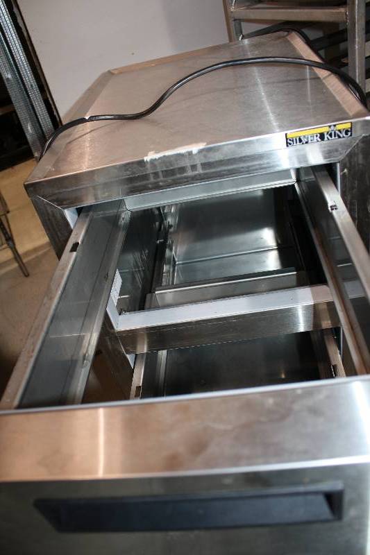 New Never Used Silver King 2 Drawer Stainless Steel Refrigerator on Casters - Model # SKSDC2 - 115 Volts - 1.7 Amps - 15.5 x 17.25 x 39.5 - NSF Approved - (Scratch and Dent)