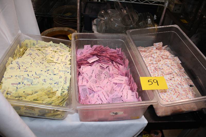 Three Full size containers with Lids and Sugar Packets