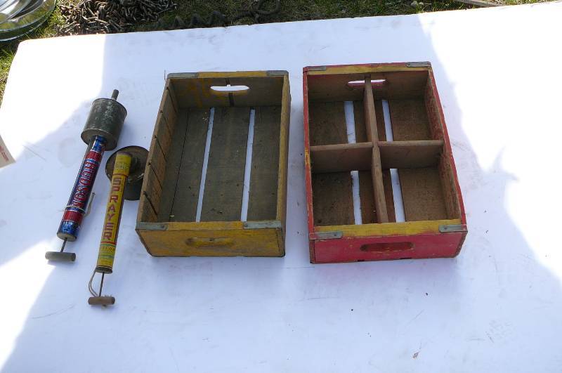 lot 693 image: 2 Coke Wooden boxes and 2 Garden guard sprayer
