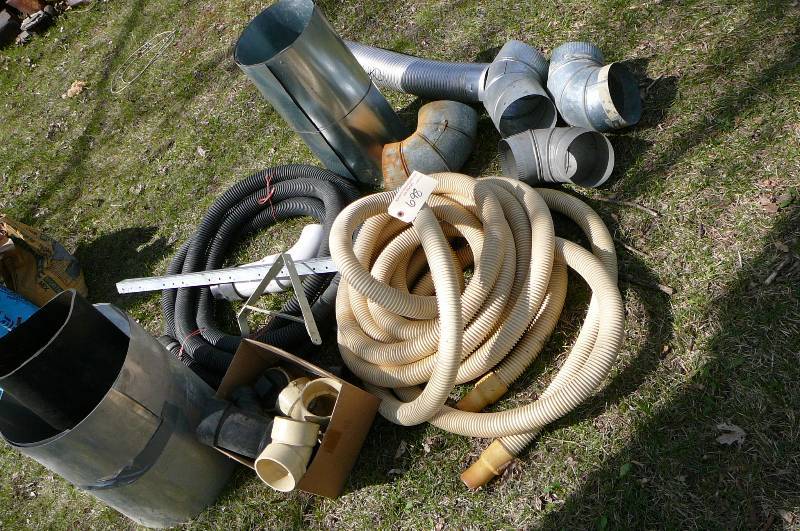 lot 699 image: Elbows 6 14, 5 14,  Flexable Vent 4 14 x 2 5 12, PVC Fittings Elbows, Plugs, Close and 90, Thin wall 2 rolls of aluminum Thin wall pwc