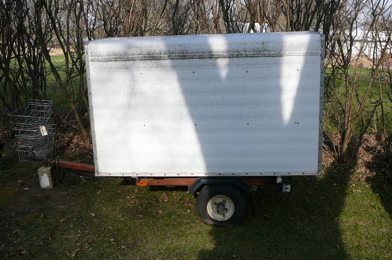 lot 742 image: Trailer, 72Long X 43 12 High x 48 12 wide Aluminum Shell, 1 78 Coupler with wheels 4.8 x 8 Tires, Has Lights.  BILL OF SALE ONLY
