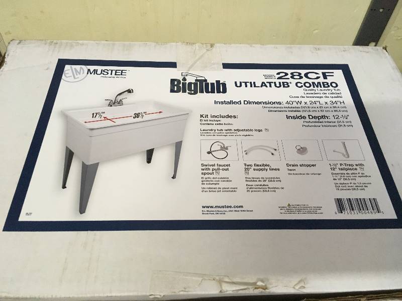Bigtub Utilatub Combo 40 in. x 24 in Polyproylene Siongle Floor Mount with Pull-Out Faucet , P-Trap and Suppy Lines in White