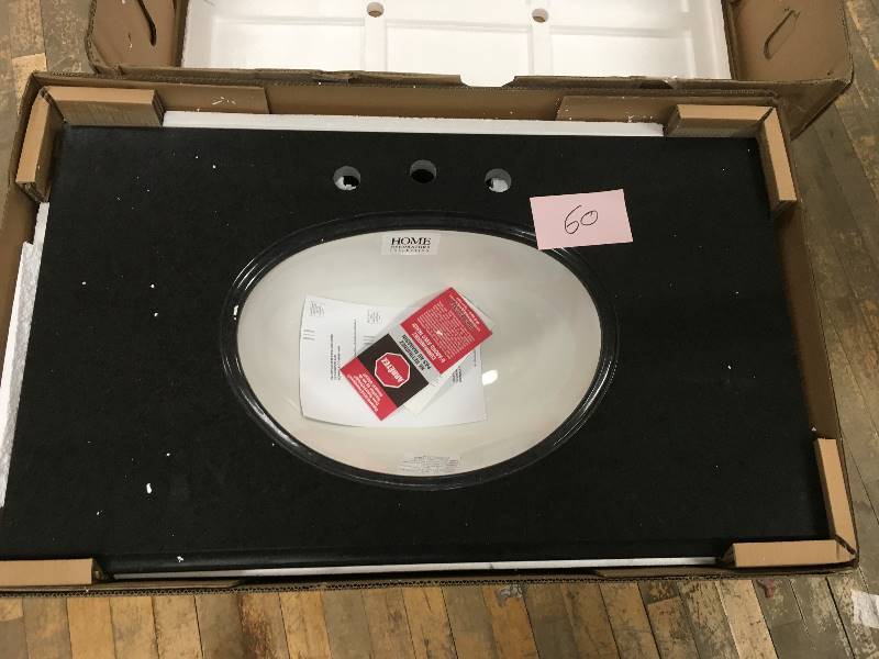 Pegasus 37 in. W Granite Top in Black with White Bowl open box not used