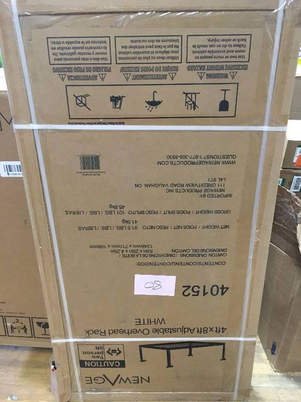 NewAge Products Prefomance 96 in. L x 48 in. W x 42 in. H Adjustable VersaRac Ceiling Stortage Rack in White open box not used