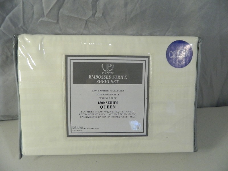 lot 53 image: New Queen Embossed Stripe Sheet Set
