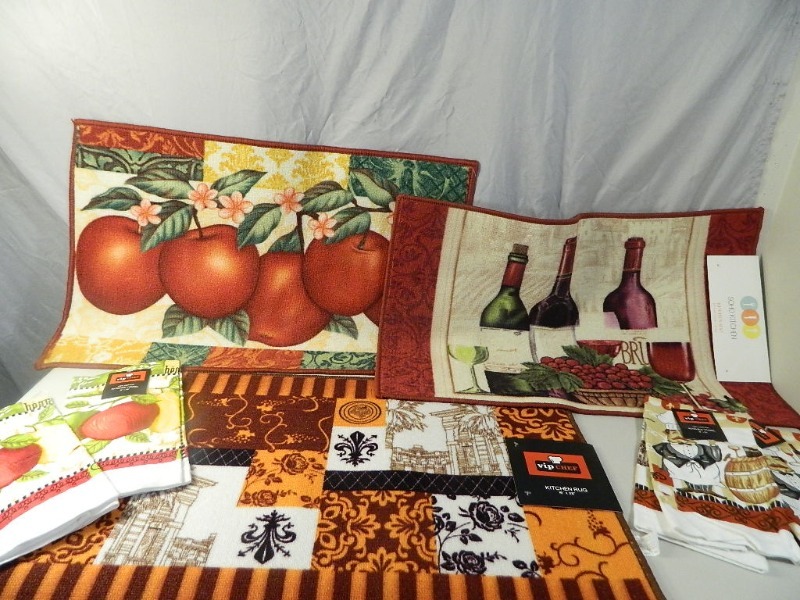 lot 98 image: 3 New Kitchen Rugs and 4 New Towels