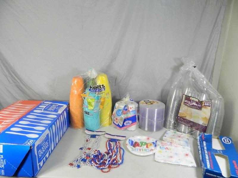 lot 206 image: Disposable Cups, Plates, Silverware, More