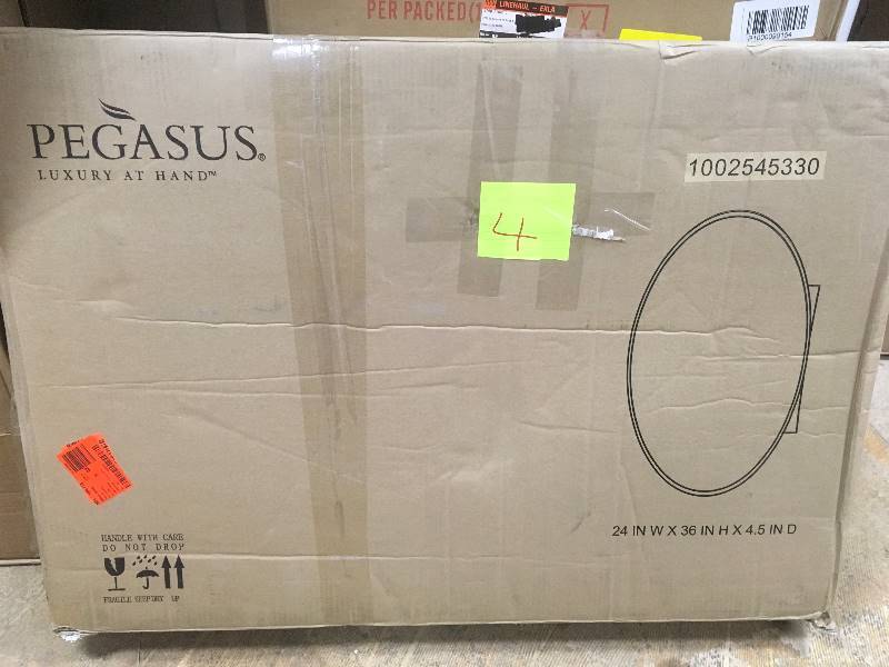 lot 4 image: Pegasus 24 in. x 36 in. Recessed or Surface-Mount Oval Bathroom Medicine Cabinet with Oval Beveled Mirror  open box not used