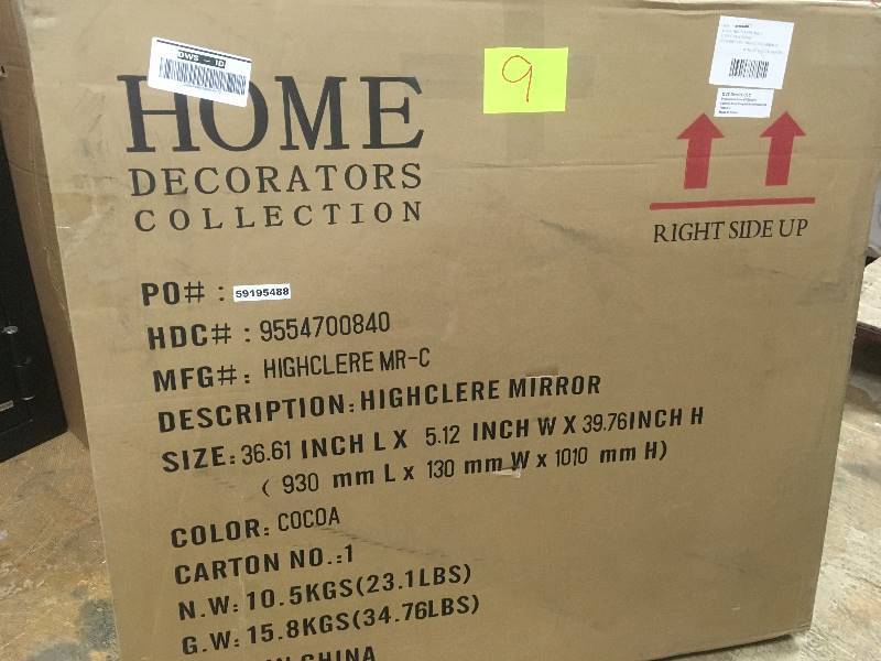 lot 9 image: Home Decorators Collection Highclere 36 in. x 33 in. Wood Framed Single Wall Mirror in Cocoa  open box not used