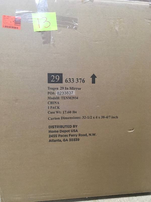 lot 13 image: Foremost Teagen 29 in. x 34 in. Framed Wall Mirror in Dark Espresso  open box not used