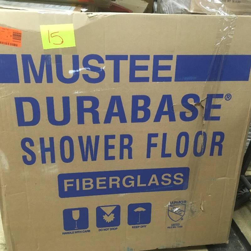 lot 15 image: Mustee Durabase 36 in. x 36 in. Single Threshold Shower Base in White  open box not used