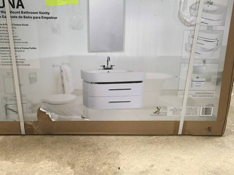 lot 21 image: Dcor Living Luna 30 in. W x 18 in. D Vanity in White with Ceramic Top on White Basin  open box not used
