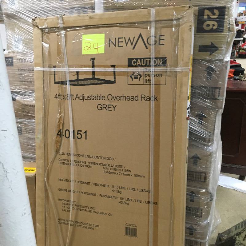 lot 24 image: NewAge VersaRac 4ft x 8 ft Adjustable Overhead Rack in Gray not used