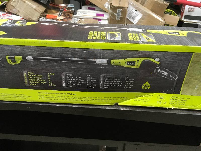 lot 40 image: Ryobi 6 Amp 8 in. Electric Pole Saw open box