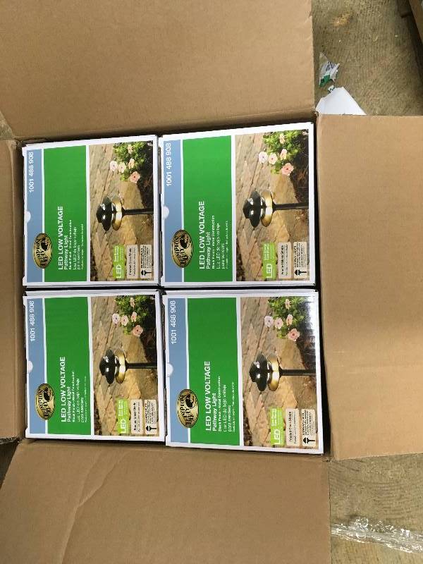lot 32 image: Hampton Bay Low-Voltage 10-Watt Equivalent Black Outdoor Intergrated LED 2-Tier Landscape Path Light -4 Pack new