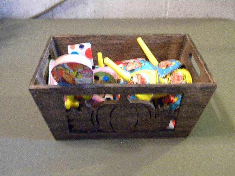 lot 51 image: Wood Box full of Noise Makers