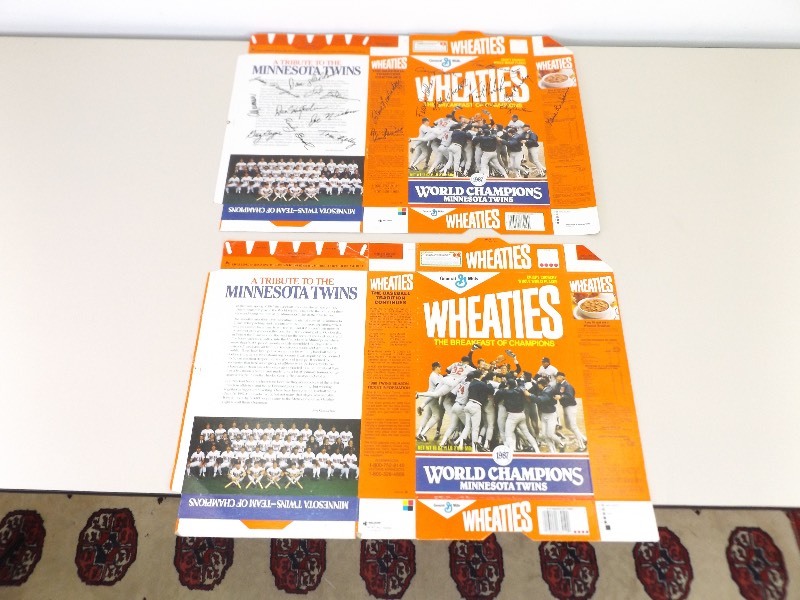 lot 48 image: 2 Unfolded 1987 MN Twins World Champions Wheaties Boxes