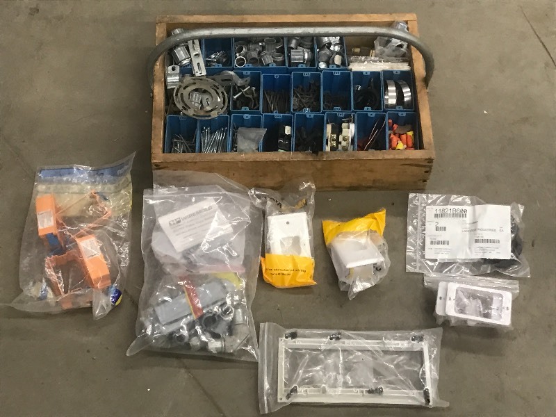 lot 65 image: Box Full Of Assorted Electrical Sup...