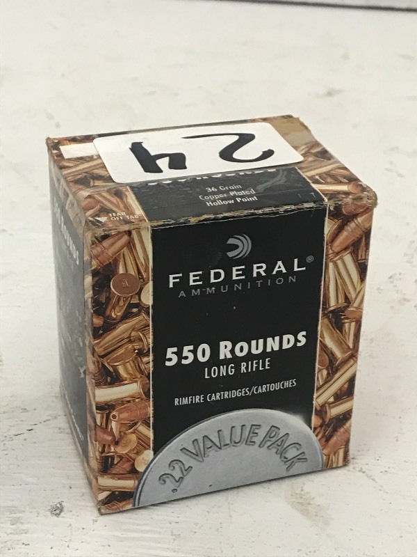 lot 24 image: Approx 23-Full Box Of Federal .22L...