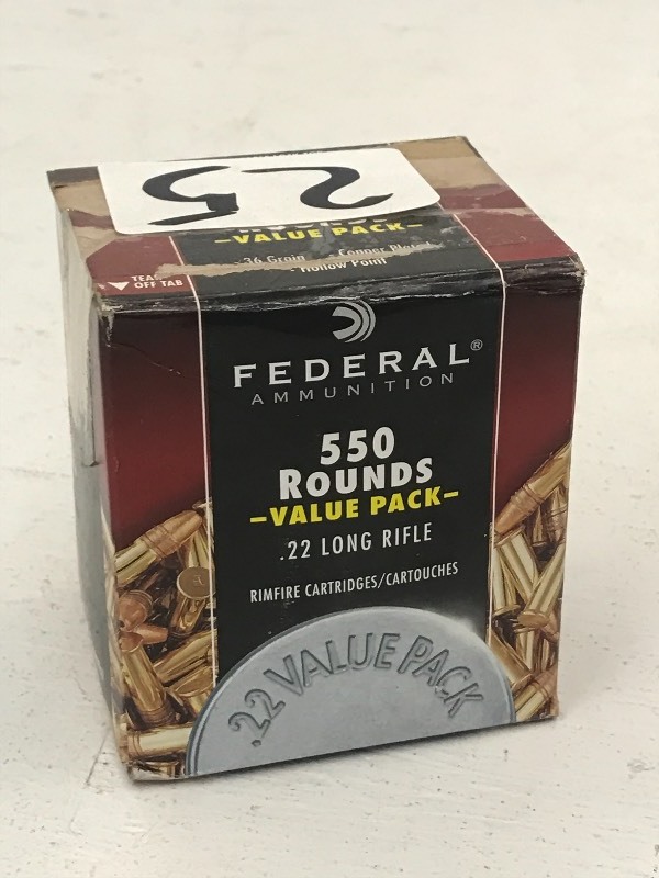 lot 25 image: Approx 23-Full Box Of Federal .22L...