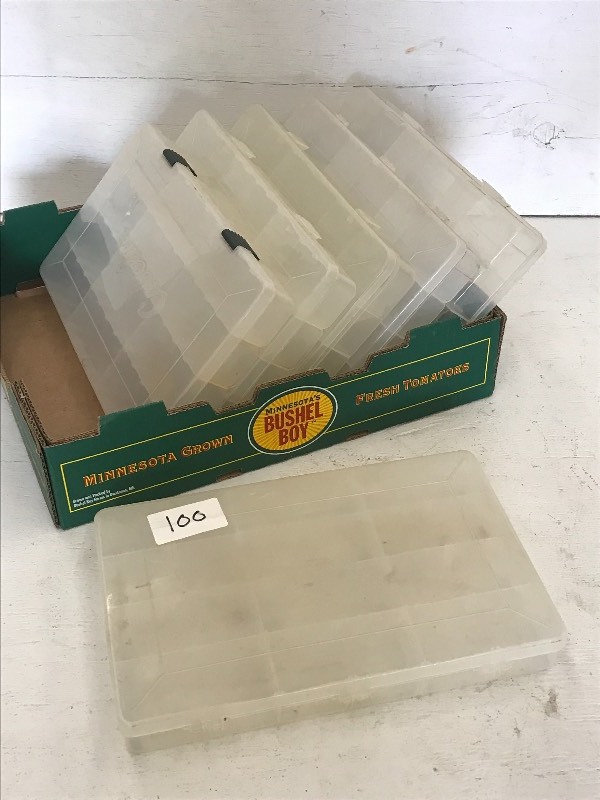 lot 100 image: Lot Of (6) Clear Plastic Tackle Tra...