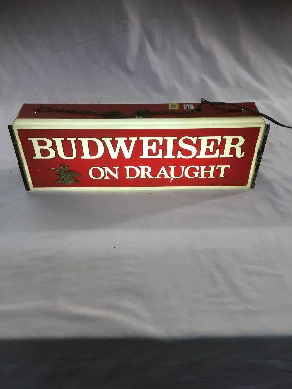 lot 29 image: Budweiser On Draught - Vintage Window Sign