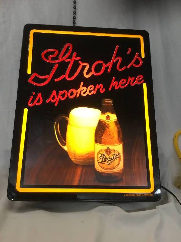 lot 36 image: Strohs is Spoken Here Light Up Sign