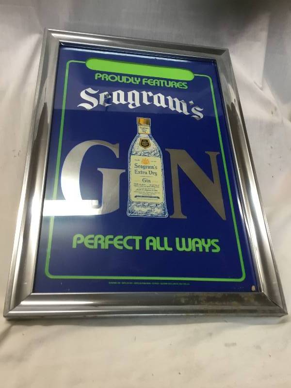 lot 39 image: Antique Segrams Gin perfect all Ways Mirror - Silver Frame