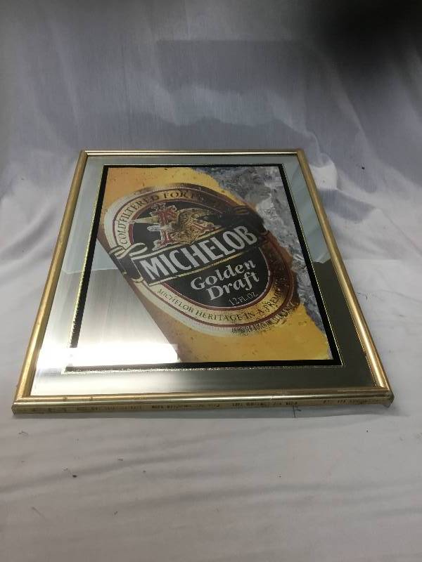 lot 103 image: Antique Michelob Golden Draft Mirror With Gold Frame