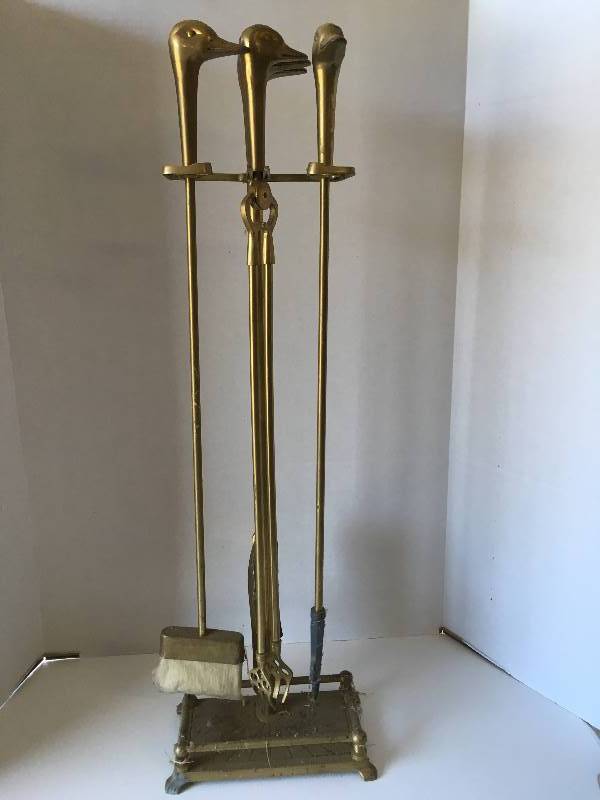 lot 48 image: Brass Fireplace Set - Duck Head Handles