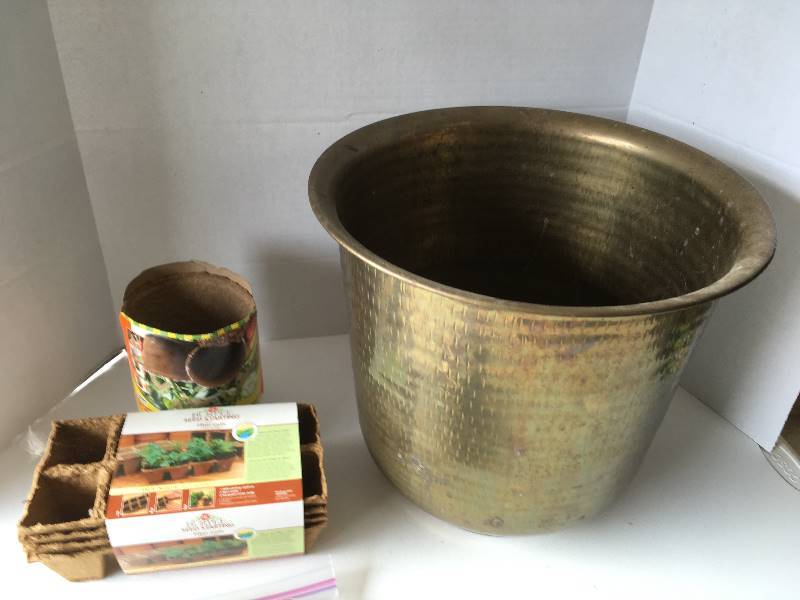 lot 114 image: Large Brass Planter & Starter Cells