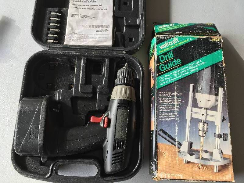 lot 159 image: Coleman Powermate Cordless Drill & Wolfcart Drill Guide