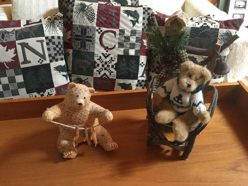 lot 246 image: Bear Holding Fish & Bear in Twig Chair