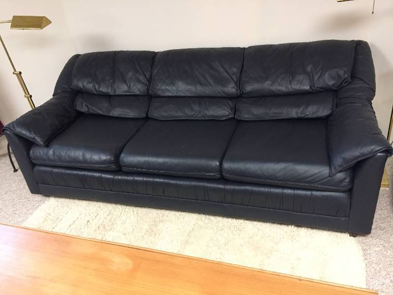 lot 224 image: Midnight Blue Leather Sofa