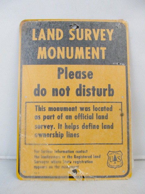 lot 72 image: NOS Vintage 1954 U.S. Forest Service Land Survey Monument Metal Sign