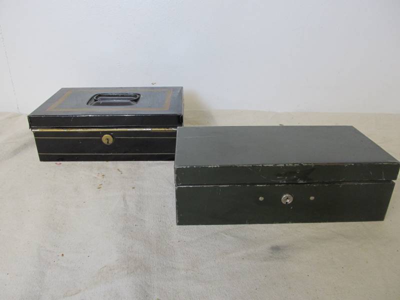 lot 36 image: 2 VintageAntique Metal Filedocument Boxes