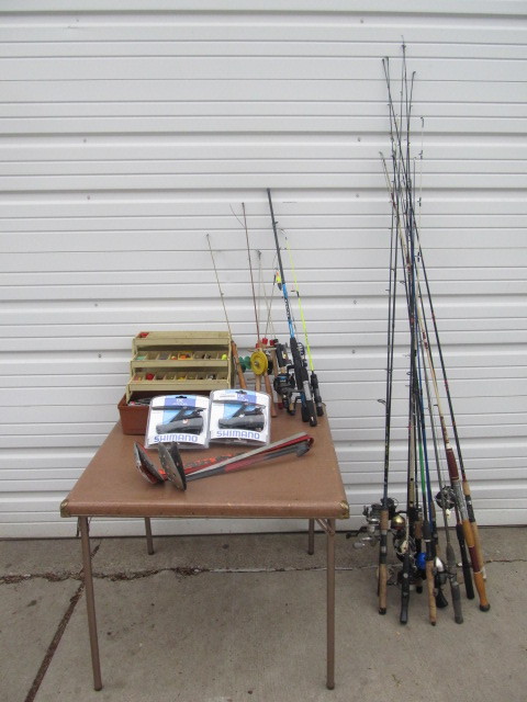 lot 81 image: LARGE Lot of Fishing Rods Reels Tackle etc.
