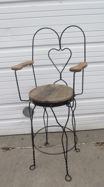 lot 84 image: Vintage Iron & Wood Tall Armchair Stool