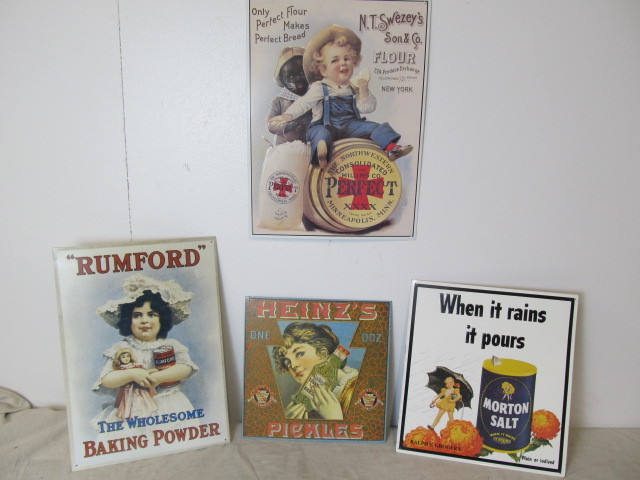 lot 99 image: Lot of 4 Antique Style Metal Signs