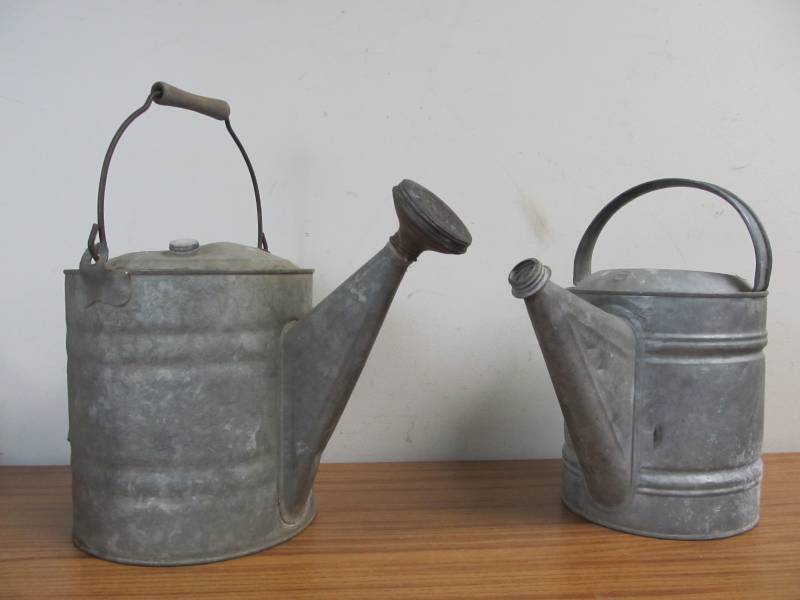 lot 10 image: 2 Old Metal Watering Cans - 1 wNozzle