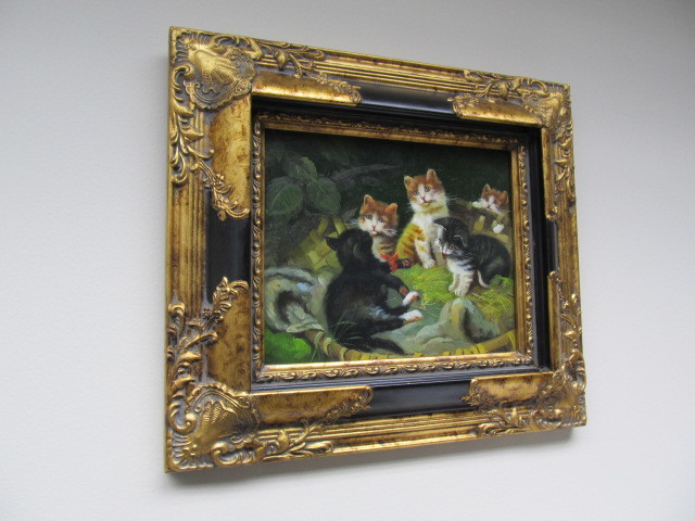lot 139 image: Kittens in a Basket Original Framed Oil Painting
