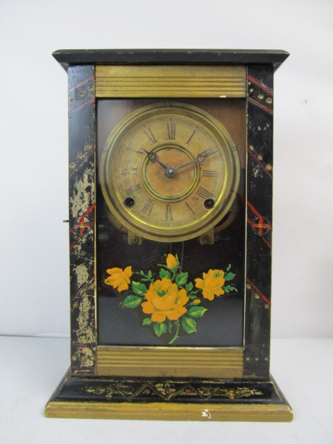 lot 5 image: Antique Hand Painted ANSONIA Mantel Clock