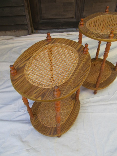 lot 104 image: Matching Pair of CaneWood Side Tables
