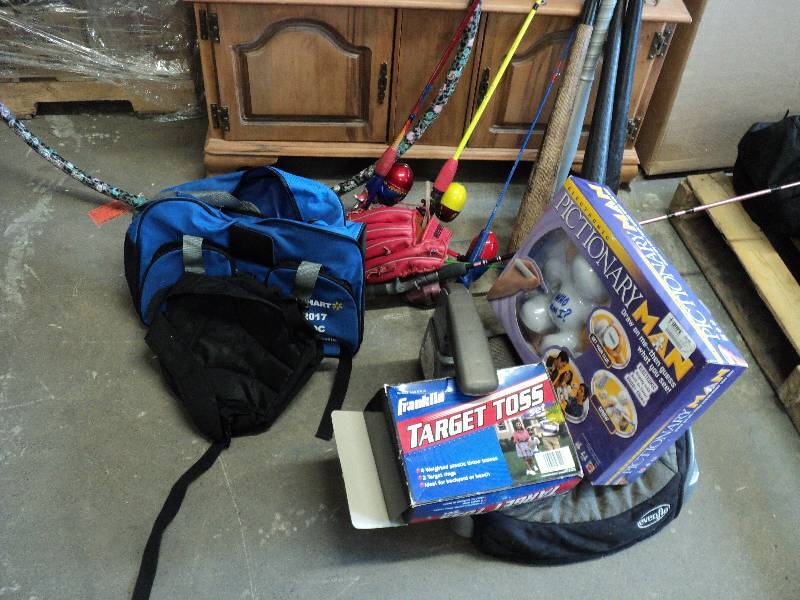 fishing rods, bats, toys and miscel...