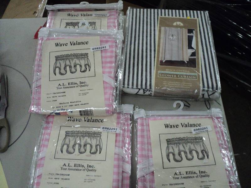 4 wave valances and a shower curtai...