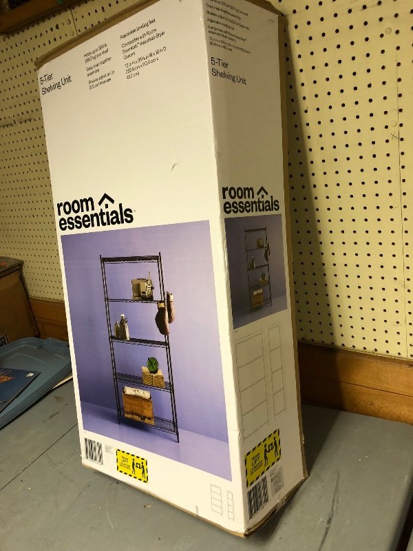 lot 47 image: Boxed Sealed Black 5 Tier Shelving Unit from Target